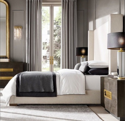 Фото Двуспальная кровать Modena Shelter серого цвета