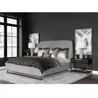 Фото Двуспальная кровать с ушками Noble серого цвета
