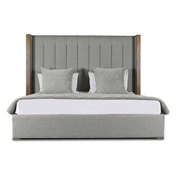 Фото Двуспальная кровать с подъемным механизмом Berkley Winged Vertical Wood серого цвета 